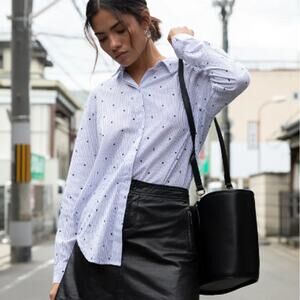 Rails Taylor Flocked Striped Collared Button Down Moon Stars Blue White Small